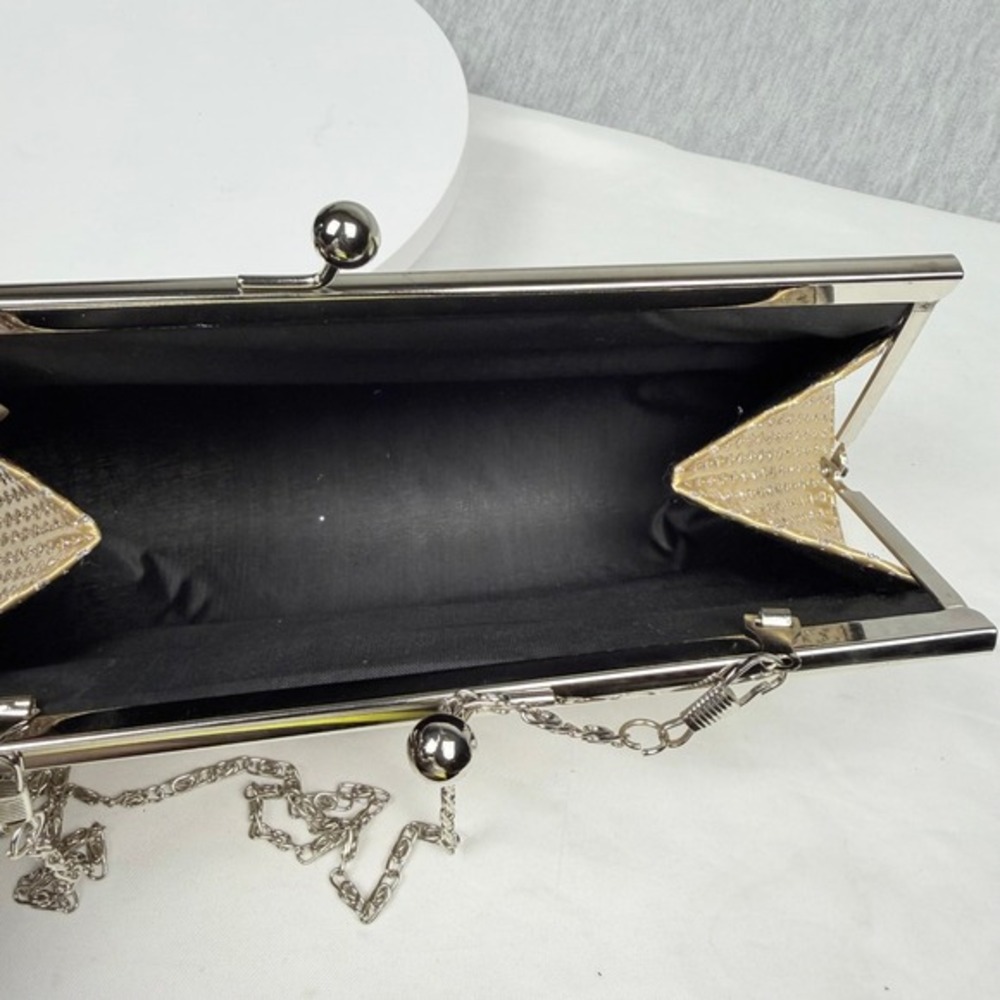 Gold Rhinestone Evening Clutch Metallic Formal Wedding Purse with Chain Strap - Picture 11 of 11